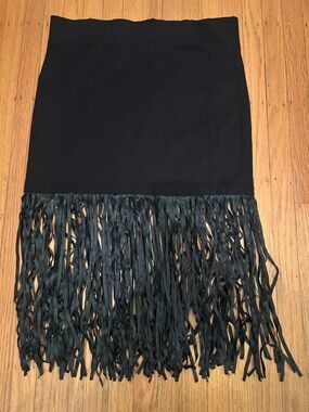 Black pleather fringe skirt